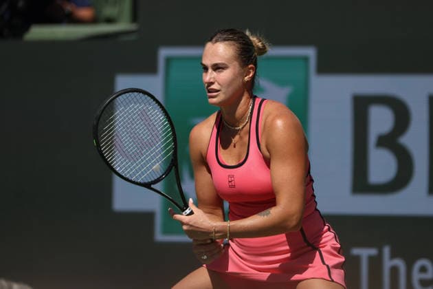 INDIAN WELLS, CA - MARCH 10: Aryna Sabalenka receives serve during the BNP Paribas Open on March 10, 2026 at Indian Wells Tennis Garden in Indian Wells, CA. (Photo by George Walker Icon Sportswire) TENNIS: MAR 10 BNP Paribas Open EDITORIAL USE ONLY Icon260310051