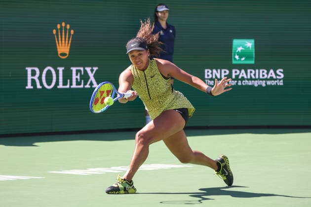 INDIAN WELLS, CA - MARCH 10: Naomi Osaka (JPN) hits a forehand during the BNP Paribas Open on March 10, 2026 at Indian Wells Tennis Garden in Indian Wells, CA. (Photo by George Walker Icon Sportswire) TENNIS: MAR 10 BNP Paribas Open EDITORIAL USE ONLY Icon260310042
