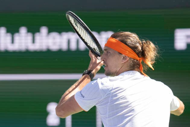 March 10, 2026, Indian Wells, California, USA: ALEXANDER ZVEREV of Germany prepares to hit a forehand against Frances Tiafoe of the United States during their round of 16 match at the BNP Paribas Open at Indian Wells Tennis Garden on March 10, 2026 in Indian Wells, CA. Indian Wells USA - ZUMAl140 20260310_aap_l140_012 Copyright: xShelleyxLiptonx