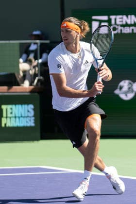 March 10, 2026, Indian Wells, California, USA: ALEXANDER ZVEREV of Germany prepares to hit a backhand against Frances Tiafoe of the United States during their round of 16 match at the BNP Paribas Open at Indian Wells Tennis Garden on March 10, 2026 in Indian Wells, CA. Indian Wells USA - ZUMAl140 20260310_aap_l140_024 Copyright: xShelleyxLiptonx