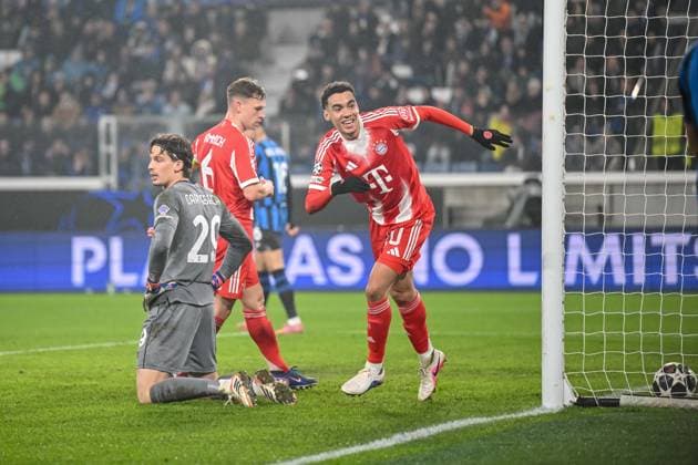 Jamal Musiala FC Bayern München celebrates after scoring his team s sixth goal during the UEFA Champions League 2025 26 Round of 16 First Leg match between Atalanta BC and FC Bayern München at Stadio di Bergamo on March 10, 2026 in Bergamo, Italy Photo by Harry Langer DeFodi Images