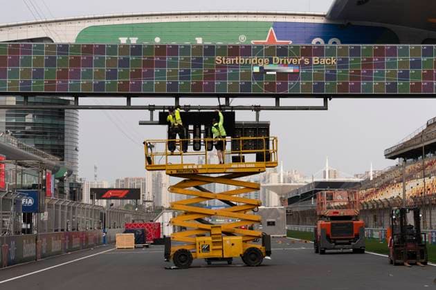 SHANGHAI Starting lights are hung during the Formula 1 China Shanghai Circuit overview at Albert Park on March 11, 2025 in Shanghai, China Photo by DeFodi Images