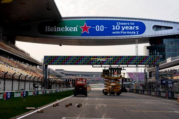 SHANGHAI Starting lights are hung during the Formula 1 China Shanghai Circuit overview at Albert Park on March 11, 2025 in Shanghai, China Photo by DeFodi Images