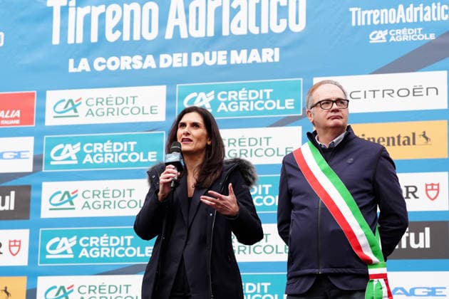 The mayor of Cortona Luciano Meoni during the 221-kilometer Stage 3 of the Tirreno-Adriatico cycling race from Cortona to Magliano de™ Marsi - Italy - Wednesday, March 11, 2026. - cycling .  Copyright: xMassimoxPaolone LaPressex