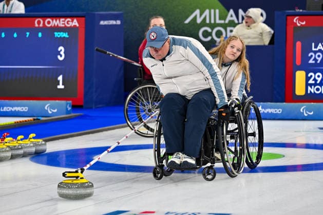 Player of Team Norway match between Latvia vs Norway during Wheelchair Curling Mixed Team Round Robin Session 9, Olympic Winter games, Winterspiele,Spiele, Summer games Milano-Cortina 2026 in Cortina, Italy, March 11 2026  Copyright: xAlessioxMarini IPAxSportx xipa-agency.netx xx IPA_72703447 IPA_Agency_IPA72703447