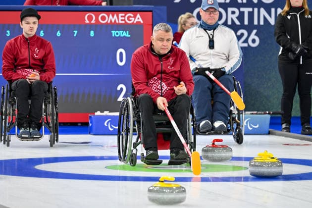 Player of Team Latvia match between Latvia vs Norway during Wheelchair Curling Mixed Team Round Robin Session 9, Olympic Winter games, Winterspiele,Spiele, Summer games Milano-Cortina 2026 in Cortina, Italy, March 11 2026  Copyright: xAlessioxMarini IPAxSportx xipa-agency.netx xx IPA_72703452 IPA_Agency_IPA72703452