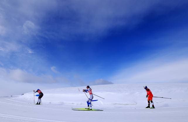 2025-2026 National Cross Country Skiing Championship Athletes chase on the cross-country skiing track in the 50 kilometer collective departure (traditional technique) event of the 2025-2026 National Cross Country Skiing Championship in Altay, Xinjiang, China on March 11, 2026. Altay Xinjiang China  Copyright: xArdaqx