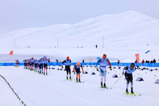 2025-2026 National Cross Country Skiing Championship Athletes chase on the cross-country skiing track in the 50 kilometer collective departure (traditional technique) event of the 2025-2026 National Cross Country Skiing Championship in Altay, Xinjiang, China on March 11, 2026. Altay Xinjiang China  Copyright: xArdaqx