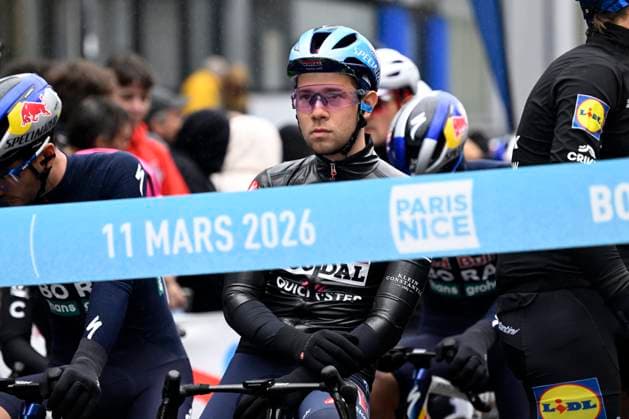 Paris Nice 2026 Stage 4 UCHON, FRANCE - MARCH 11 : Van Den Bossche Fabio (BEL) of Soudal Quick-Step during stage 4 of the 84th edition of Paris - Nice an UCI World Tour 2.UWT cycling road race stage for Men Elite of 195 km with start in Bourges and finish in Uchon on March 11, 2026 in Uchon, France, 11 03 2026 ( Motordriver Guy De Vuyst - Uchon France  Copyright: xNicoxVereeckenx