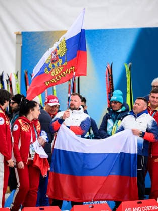 260311 Fans of Russia during day 5 of the Milano Cortina 2026 Winter Paralympic Games on March 11, 2026 in Val di Fiemme. Photo: Maxim Thore BILDBYRAN kod MT MT1018 skidor cross-country skiing langrenn paralympic games paralympics paralympiska spel paralympiske leker vinter-paralympics winter paralympics milano cortina 2026 milano cortina 2026 winter paralympic games 5 bbeng publik *** 260311 Fans of Russia during day 5 of the Milano Cortina 2026 Winter Paralympic Games on March 11, 2026 in Val di Fiemme Photo Maxim Thore BILDBYRAN code MT MT1018 skidor cross country skiing langrenn paralympic games paralympiska spel paralympiske leker vinter paralympics winter paralympics milano cortina 2026 milano cortina 2026 winter paralympic games 5 bbeng publik  Copyright: MAXIMxTHORE BB260311MT089