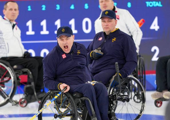CORTINA, ITALY 20260311 Sweden s Ronny Persson and Marcus Holm during Wednesday s mixed curling match between Sweden and Slovakia in the Paralympics at Cortina Curling Olympic Stadium. *** The image is included in the SPORTS PACKAGE. For others PAYMENT IMAGE *** CORTINA ITALY x10500x *** CORTINA, ITALY 20260311 Sweden s Ronny Persson and Marcus Holm during Wednesday s mixed curling match between Sweden and Slovakia in the Paralympics at Cortina Curling Olympic Stadium The image is included in the SPORTS PACKAGE For others PAYMENT IMAGE CORTINA ITALY x10500x  Copyright: xMagnusxLejhall ParasportxSverige TT TTx PARALYMPICS 2026 CURLING