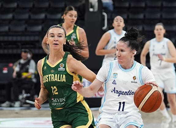 Argentina v Australia - FIBA Women s Basketball World Cup 2026 Qualifying Tournaments ISTANBUL, TURKIYE - MARCH 11: Argentina’s Melisa Gretter (11) and Australia’s Stephanie Reid (12) in action during the FIBA Women s Basketball World Cup 2026 Qualifying Tournaments match between Argentina and Australia at Turkcell Basketball Development Center in Istanbul, Turkiye, on March 11, 2026. Esra Bilgin Anadolu Istanbul Turkey. Editorial use only. Please get in touch for any other usage.  Copyright: x2026xAnadoluxEsraxBilginx