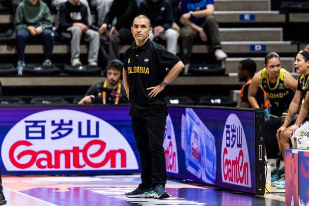 LYON-VILLEURBANNE, FRANCE - MARCH 11: Luis Cuenca (Head Coach Colombia) during the FIBA Women™s World Cup Qualifying Tournament match between Nigeria vs. Colombia at Astroballe on matchday 1 of the FIBA Women™s World Cup Qualifying Tournament on March 11, 2026 in Lyon-Villeurbanne, France. France Copyright: xSteffiexWunderlx