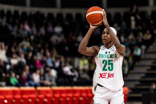 LYON-VILLEURBANNE, FRANCE - MARCH 11: Victoria Macaulay (Nigeria, 25) on the freefrow line during the FIBA Women™s World Cup Qualifying Tournament match between Nigeria vs. Colombia at Astroballe on matchday 1 of the FIBA Women™s World Cup Qualifying Tournament on March 11, 2026 in Lyon-Villeurbanne, France. France Copyright: xSteffiexWunderlx