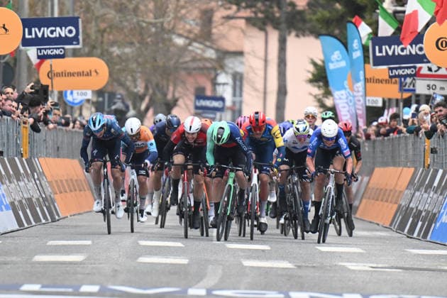 11-03-2026 Tirreno - Adriatico; Tappa 03 Cortona - Magliano De Marsi; 2026, Decathlon - Cma Cgm; 2026, Alpecin - Premier Tech; 2026, Lotto - Intermarche; 2026, Soudal - Quick Step; Andresen Lund, Tobias; Philipsen, Jasper; De Lie, Arnaud; Magnier, Paul; Magliano De Marsi; 