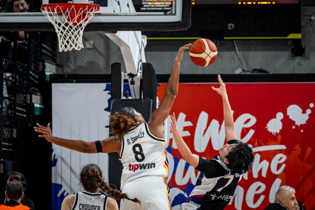 Basketball Villeurbanne 11 03 2026 Wommen™s Basketball World Cup 2026 Qualifying Tournament Germany GER South Korea KOR Nyara Sabally Germany, No 08 Sohee Park Korea, No 11