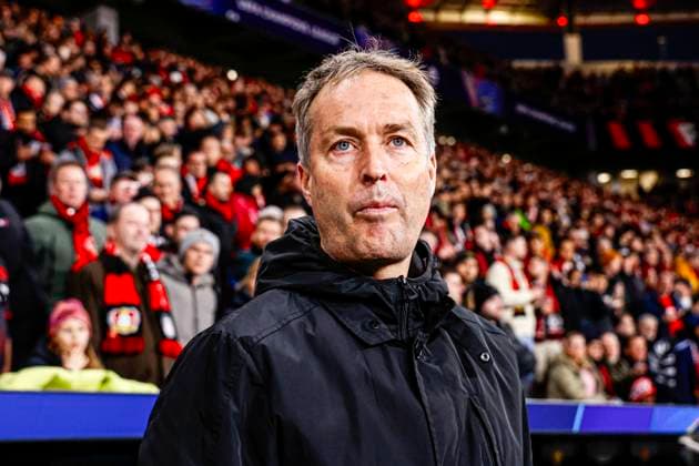 Head Coach Kasper Hjulmand of Bayer 04 Leverkusen looks on Bayer 04 Leverkusen v Arsenal FC, UEFA Champions League 2025 26 Round of 16 First Leg, Bayer 04 Leverkusen v Arsenal FC, BayArena, March 11, 2026, Leverkusen, Germany.