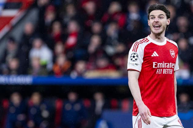 LEVERKUSEN, GERMANY - MARCH 11: Declan Rice (FC Arsenal, 41) during the UEFA Champions League match between Bayer Leverkusen vs. FC Arsenal in the first leg of the round of 16 at BayArena on March 11th, 2026 in Leverkusen, Germany. NRW Germany Copyright: xBEAUTIFULxSPORTS JulianxMeuselx