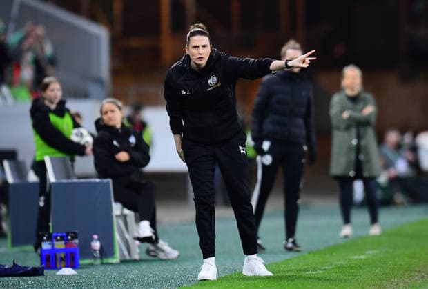 Soccer Women DFB Cup Season 2025 2026 Quarterfinals SGS Essen Werder Bremen on 11 03 2026 at the stadium on Hafenstraße in Essen Helen Jaques Coach SGS Essen DFB regulations prohibit any use of photographs as image sequences and or quasi video North Rhine-Westphalia Germany