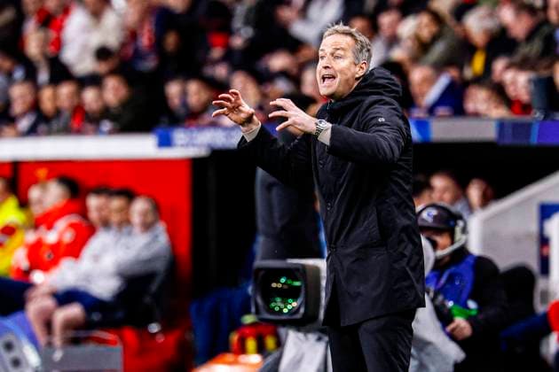 Head Coach Kasper Hjulmand of Bayer 04 Leverkusen gestures Bayer 04 Leverkusen v Arsenal FC, UEFA Champions League 2025 26 Round of 16 First Leg, Bayer 04 Leverkusen v Arsenal FC, BayArena, March 11, 2026, Leverkusen, Germany.