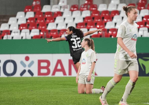 Germany DFB Pokal Women 2025 2026, SGS Essen vs SV Werder Bremen, Wednesday 11 03 2026 Stadion an der Hafenstraße Nordrhein Westfalen, Germany Goal to 1 0 by Ella Touon SGS Essen, 32 Cheers Joy Emotions Goal celebration Copyright: xMerlexKölkingx