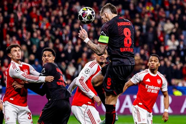 Robert Andrich of Bayer 04 Leverkusen scoring his teams first goal Bayer 04 Leverkusen v Arsenal FC, UEFA Champions League 2025 26 Round of 16 First Leg, Bayer 04 Leverkusen v Arsenal FC, BayArena, March 11, 2026, Leverkusen, Germany.