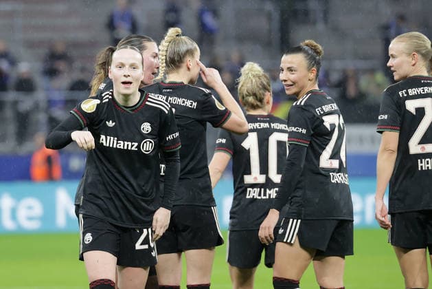 Goal celebration 0 2 by Franziska Kett FC Bayern Muenchen Football, Season 2025 2026, Women, DFB Cup, Quarterfinal, Volksparkstadion Hamburg, Hamburger SV vs FC Bayern Muenchen DFL REGULATIONS PROHIBIT ANY USE OF PHOTOGRAPHS AS IMAGE SEQUENCES AND OR QUASI VIDEO