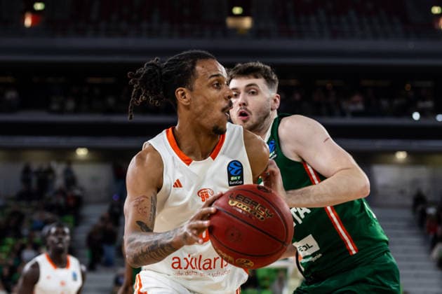 GER, BKT EuroCup, Season 2025 2026, Round of 16, Cedevita Olimpija Ljubljana Niners Chemnitz 11 03 2026, Arena Stozice, Ljubljana, GER, BKT EuroCup, Season 2025 2026, Round of 16, Cedevita Olimpija Ljubljana Niners Chemnitz Kevin Yebo Niners Chemnitz, 0 Photo Alexander Trienitz Ljubljana Arena Stozice Slovenia