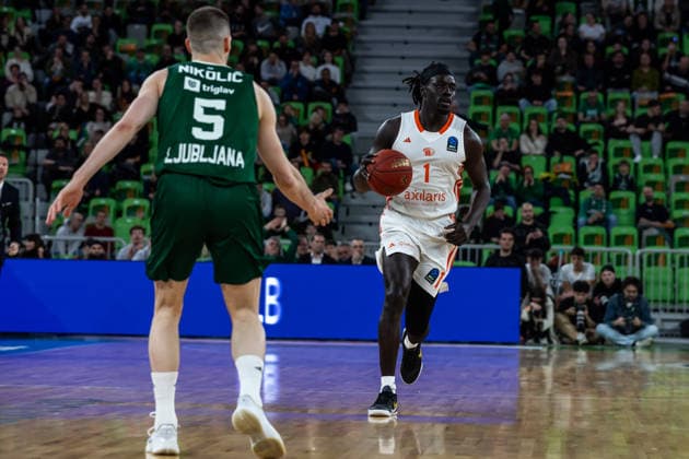 GER, BKT EuroCup, 2025 2026 season, round of 16, Cedevita Olimpija Ljubljana Niners Chemnitz 11 03 2026, Arena Stozice, Ljubljana, GER, BKT EuroCup, 2025 2026 season, round of 16, Cedevita Olimpija Ljubljana Niners Chemnitz Aher Uguak Niners Chemnitz, 1 Photo Alexander Trienitz Ljubljana Arena Stozice Slovenia