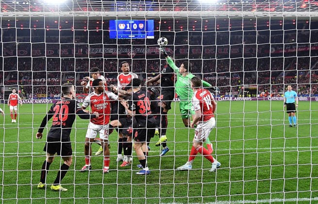 11 03 2026, xhbx, Football UEFA Champions League, Bayer 04 Leverkusen FC Arsenal London v l Janis Blaswich Bayer Leverkusen DFL DFB REGULATIONS PROHIBIT ANY USE OF PHOTOGRAPHS as IMAGE SEQUENCES and or QUASI VIDEO Leverkusen