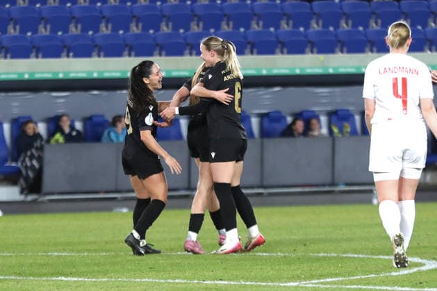 DFB Pokal Frauen FC Carl Zeiss Jena SC Sand 1946 11 03 26 Olivia Matilde Johansson Alcaide 9, Carl Zeiss Jena left has a good laugh She just scored the goal to make it 4 1 Soccer, DFB Pokal Frauen, Viertelfinale FC Carl Zeiss Jena vs SC Sand 1946 am 11 03 26 im Ernst Abbe Sportfeld ad hoc arena, Jena DFL REGULATIONS PROHIBIT ANY USE OF PHOTOGRAPHS AS IMAGE SEQUENCES AND OR QUASI VIDEO Copyright: xBEAUTIFULxSPORTS JanxKaeferx