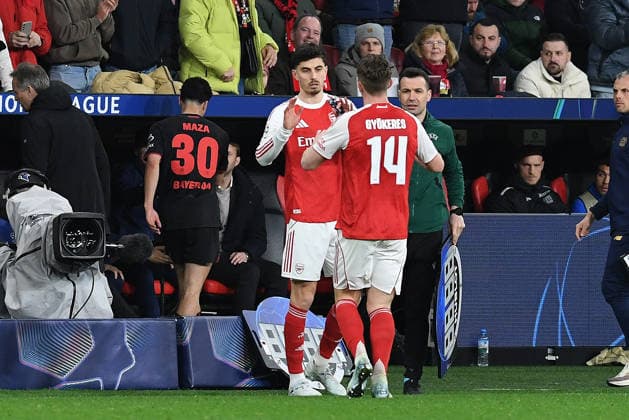 Kai Havertz FC Arsenal and Viktor Gyökeres FC Arsenal player substitution during the UEFA Champions League 2025 26, Round of 16, First Leg match between Bayer 04 Leverkusen and FC Arsenal, BayArena on March 11, 2026 in Leverkusen, Germany Photo by Ralf Treese DeFodi Images Kai Havertz FC Arsenal and Viktor Gyökeres FC Arsenal player substitution during the UEFA Champions League 2025 26 Round of 16, First Leg, match between Bayer 04 Leverkusen and FC Arsenal at BayArena on February 24, 2026 in Leverkusen, Germany Photo by Ralf Treese DeFodi Images