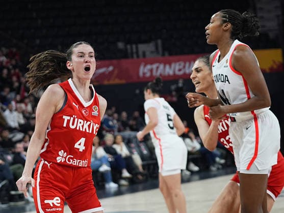 Turkiye v Canada - FIBA Women s Basketball World Cup Qualifiers ISTANBUL, TURKIYE - MARCH 11: Olcay Cakir (4) of Turkiye celebrates after scoring a point during the FIBA Women’s Basketball World Cup Qualifiers Group C match between Canada and Turkiye at the Turkcell Basketball Development Center in Istanbul, Turkiye, on March 11, 2026. Esra Bilgin Anadolu Istanbul Turkey. Editorial use only. Please get in touch for any other usage.  Copyright: x2026xAnadoluxEsraxBilginx