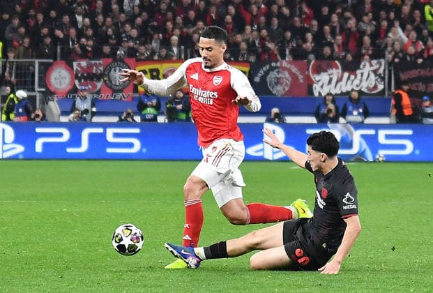 11 03 2026, xhbx, Football UEFA Champions League, Bayer 04 Leverkusen FC Arsenal London v l William Saliba Arsenal London FC DFL DFB REGULATIONS PROHIBIT ANY USE OF PHOTOGRAPHS as IMAGE SEQUENCES and or QUASI VIDEO Leverkusen