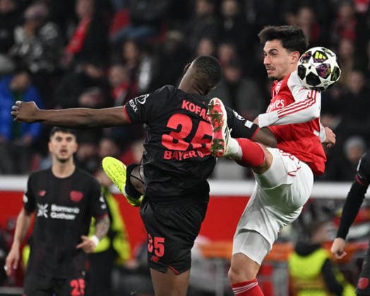 11 03 2026, xophax, Football , UEFA Champions League , 2025 2026 , Bayer Leverkusen vs FC Arsenal London Christian Kofane, left Bayer 04 and Martin Zubimendi , right Arsenal Leverkusen