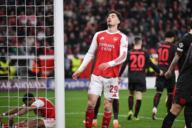 Kai Havertz FC Arsenal 11 03 2026, Football, UEFA Champions League 2025 2026, Round of 16, Bayer 04 Leverkusen FC Arsenal UEFA regulations prohibit any use of photographs as image sequences and or quasi video Leverkusen BayArena Nordrhein Westfalen Germany Team2