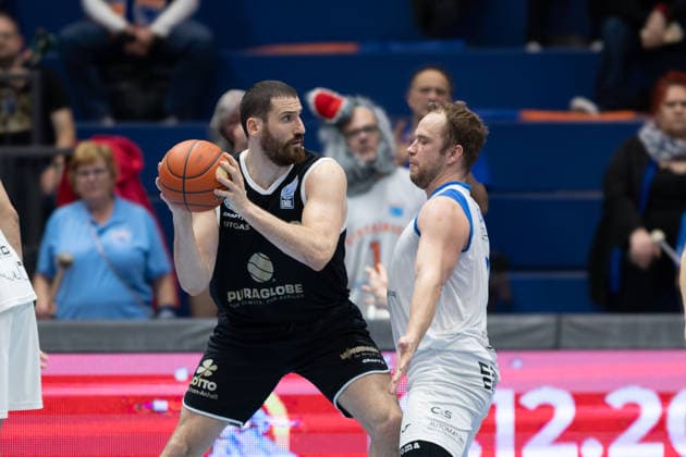 Nemanja Djurisic MBC, 42 , Ondrej Siska BKO, 9 , Syntainics MBC vs BK Olomoucko, European North Basketball League, Round of 16, 2025 26, Germany, Czech Republic, 11 03 2026 Weissenfels Stadthalle Sachsen Anhalt Germany