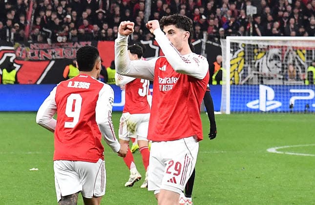 11 03 2026, xhbx, Football UEFA Champions League, Bayer 04 Leverkusen FC Arsenal London v l Torjubel, Goal celebration, celebrate the goal 1 1 by Kai Havertz Arsenal London FC DFL DFB REGULATIONS PROHIBIT ANY USE OF PHOTOGRAPHS as IMAGE SEQUENCES and or QUASI VIDEO Leverkusen