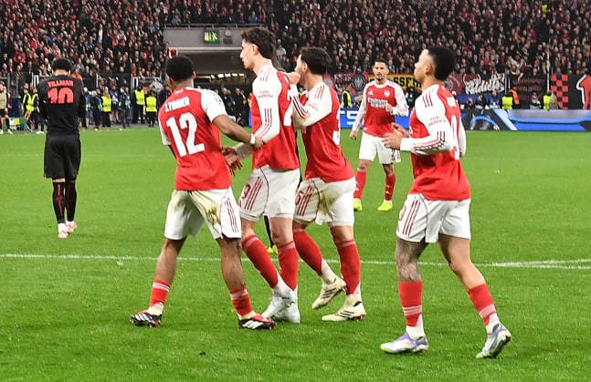 11 03 2026, xhbx, Football UEFA Champions League, Bayer 04 Leverkusen FC Arsenal London v l Torjubel, Goal celebration, celebrate the goal 1 1 by Kai Havertz Arsenal London FC DFL DFB REGULATIONS PROHIBIT ANY USE OF PHOTOGRAPHS as IMAGE SEQUENCES and or QUASI VIDEO Leverkusen