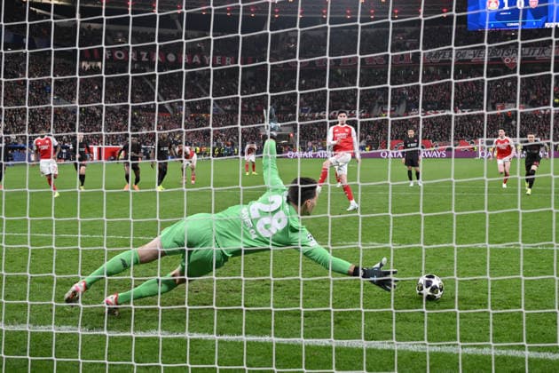 Kai Havertz FC Arsenal converts the penalty against goalkeeper Janis Blaswich Bayer 04 Leverkusen 1 1 11 03 2026, Football, UEFA Champions League 2025 2026, Round of 16, Bayer 04 Leverkusen FC Arsenal UEFA regulations prohibit any use of photographs as image sequences and or quasi video Leverkusen BayArena Nordrhein Westfalen Germany Team2
