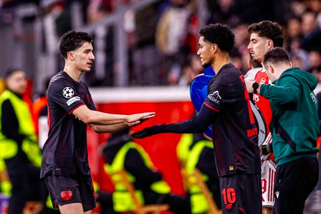 Ibrahim Maza of Bayer 04 Leverkusen is substituted for Malik Tillman of Bayer 04 Leverkusen Bayer 04 Leverkusen v Arsenal FC, UEFA Champions League 2025 26 Round of 16 First Leg, Bayer 04 Leverkusen v Arsenal FC, BayArena, March 11, 2026, Leverkusen, Germany.