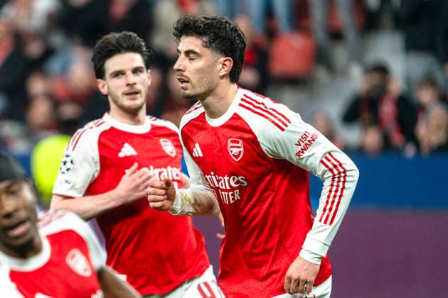 UEFA Champions League 2025 2026 Bayer 04 Leverkusen vs Arsenal, Round of 16 First Round, Wednesday, 11 03 2026 BayArena Nordrhein Westfalen, Germany Goal for 1 1 by Kai Havertz Arsenal, 29 Cheers Joy Emotions Goal celebration Copyright: xCelinaxLeiersx