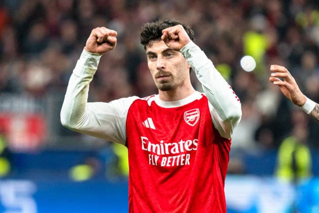 UEFA Champions League 2025 2026 Bayer 04 Leverkusen vs Arsenal, Round of 16 First Round, Wednesday, 11 03 2026 BayArena Nordrhein Westfalen, Germany Goal for 1 1 by Kai Havertz Arsenal, 29 Cheers Joy Emotions Goal celebration Copyright: xCelinaxLeiersx
