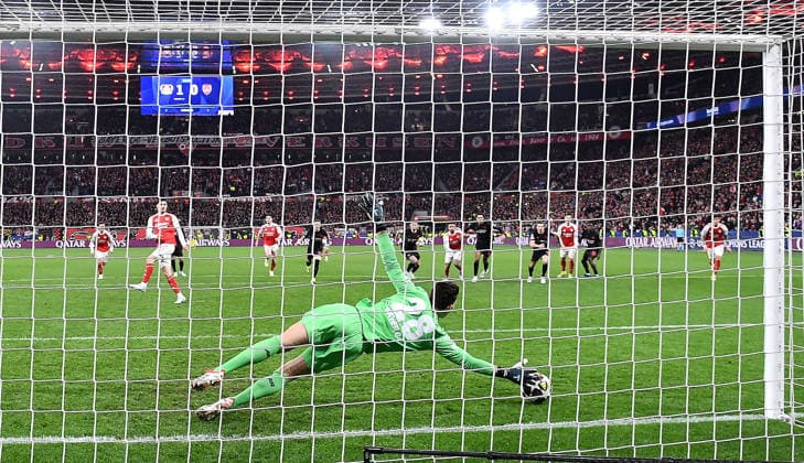 11 03 2026, xhbx, Football UEFA Champions League, Bayer 04 Leverkusen FC Arsenal London v l Goal scored, Goal to 1 1 Kai Havertz Arsenal London FC , Janis Blaswich Bayer Leverkusen DFL DFB REGULATIONS PROHIBIT ANY USE OF PHOTOGRAPHS as IMAGE SEQUENCES and or QUASI VIDEO Leverkusen