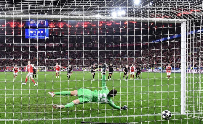 11 03 2026, xhbx, Football UEFA Champions League, Bayer 04 Leverkusen FC Arsenal London v l Goal scored, Goal to 1 1 Kai Havertz Arsenal London FC , Janis Blaswich Bayer Leverkusen DFL DFB REGULATIONS PROHIBIT ANY USE OF PHOTOGRAPHS as IMAGE SEQUENCES and or QUASI VIDEO Leverkusen