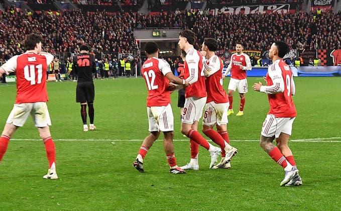 11 03 2026, xhbx, Football UEFA Champions League, Bayer 04 Leverkusen FC Arsenal London v l Torjubel, Goal celebration, celebrate the goal 1 1 by Kai Havertz Arsenal London FC DFL DFB REGULATIONS PROHIBIT ANY USE OF PHOTOGRAPHS as IMAGE SEQUENCES and or QUASI VIDEO Leverkusen