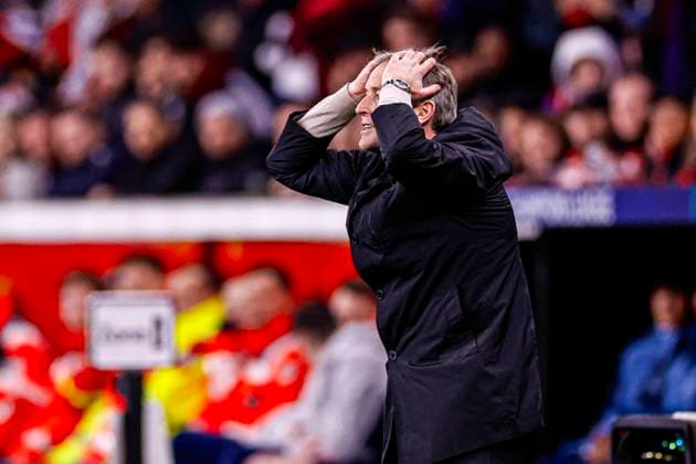 Head Coach Kasper Hjulmand of Bayer 04 Leverkusen looks dejected Bayer 04 Leverkusen v Arsenal FC, UEFA Champions League 2025 26 Round of 16 First Leg, Bayer 04 Leverkusen v Arsenal FC, BayArena, March 11, 2026, Leverkusen, Germany.