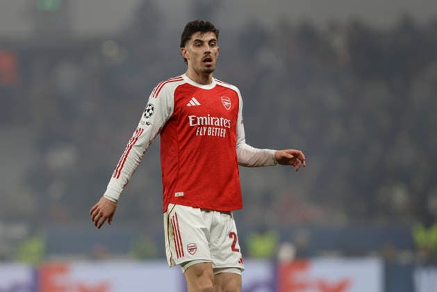 Kai Havertz Arsenal FC looks on during the UEFA Champions League 2025 26 Round of 16 First Leg match between Bayer 04 Leverkusen and Arsenal FC at BayArena on March 11, 2026 in Leverkusen, Germany Photo by Oliver Kaelke DeFodi Images