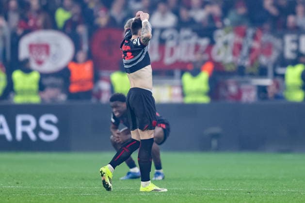 Soccer Champions League Round of 16 Bayer 04 Leverkusen FC Arsenal on 11 03 2026 at the BayArena in Leverkusen Aleix Garcia Leverkusen is annoyed after the match xJRx