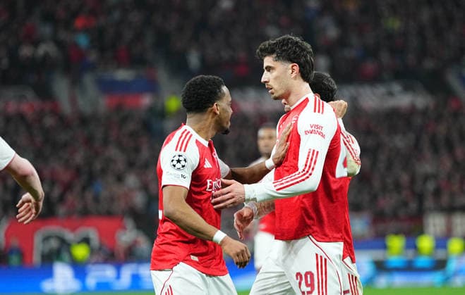 Kai Havertz FC Arsenal scores and celebrates his teams first goal during Bayer Leverkusen and FC Arsenal at BayArena, Leverkusen, Germany on March 11, 2026 Thor Wegner DeFodi Images Photo by DeFodi Images